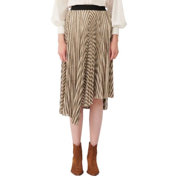 H& M Metallic pleated skirt gold w silvery undertones Sz m/sm - Picture 7 of 7